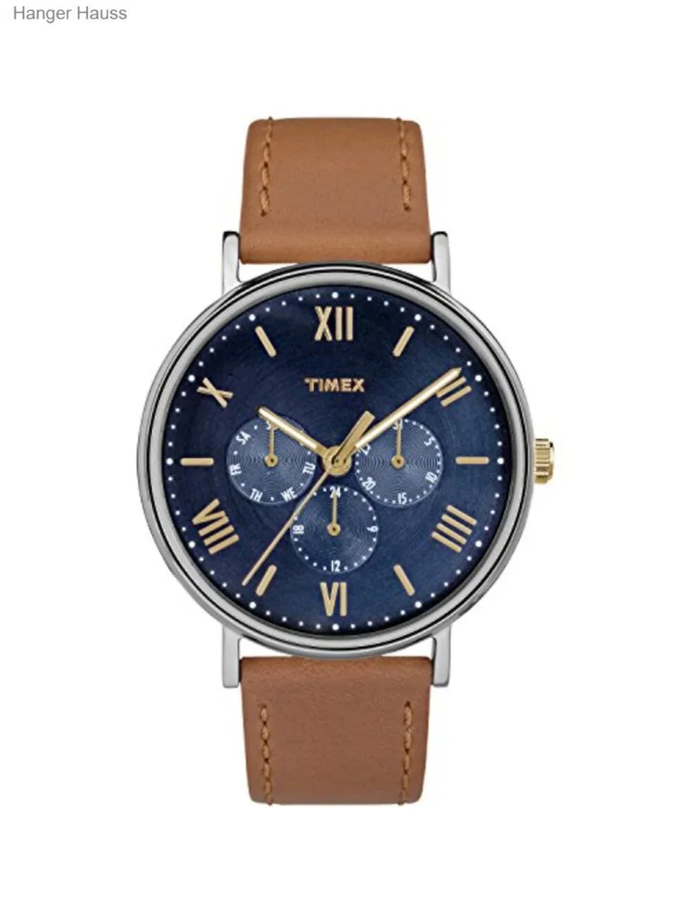 Multifunction Leather Strap Watch with Day Date